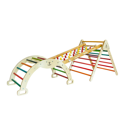 "Colored climbing gym triangle rocking arch and rope board"