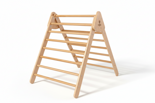 "Foldable climbing triangle from natural wood for motivating kids"