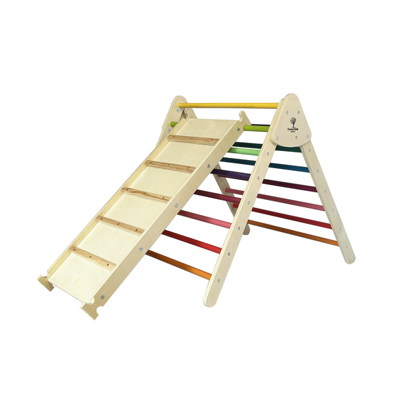 2 in 1 Wooden Montessori Climbing Playsets: Colorful TOR + OLAV Ladder Ramp / Slide