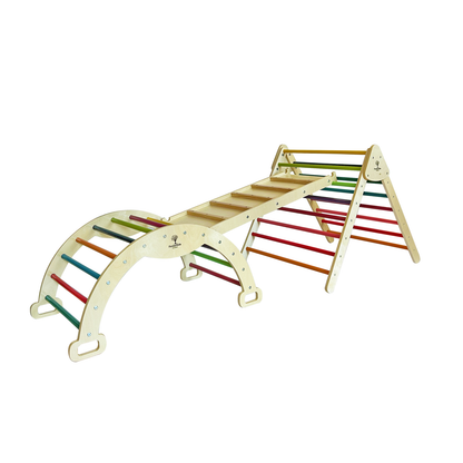 3 in 1 Wooden Montessori Climbing Set: TOR Natural Triangle + OLAV Ladder / Slide