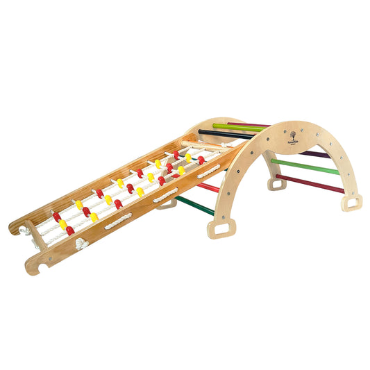 3 in 1 ODIN Wooden Montessori Climbing Arch / Rocker + ERIK Climbing Rope Ramp
