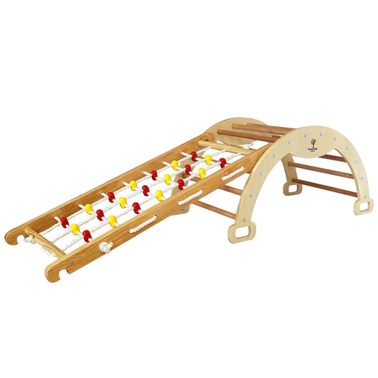 4 in 1 Wooden Montessori climbing set: ODIN Arch / Swing + ERIK Sensory Rope Ramp