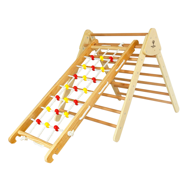 2 in 1 Wooden Montessori Climbing Playset: Natural TOR + ERIK Rope Ramp