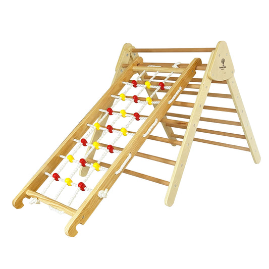 2 in 1 Wooden Montessori Climbing Set: TOR Colourful Triangle + ERIK Climbing Rope Ramp