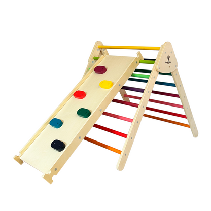 3 in 1 Wooden Montessori Climbing Set: TOR Natural Triangle + OLAV Ladder / Slide