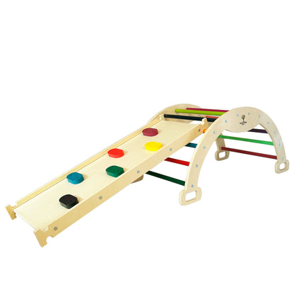 4 in 1 Wooden Montessori Climbing Set: ODIN Colorful  Arch / Rocker + OLAV Ladder / Slide