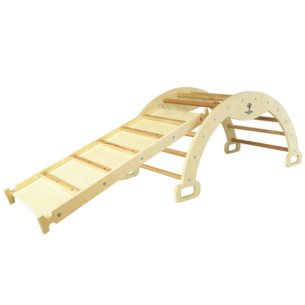 2 in 1 Wooden Montessori Climbing Playset: Natural ODIN + OLAV Ladder Ramp / Slide