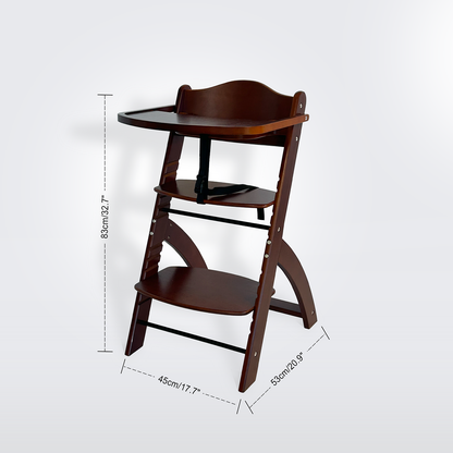 EMBLA Premium Wooden Adjustable High Chair with Tray and Safety Harness