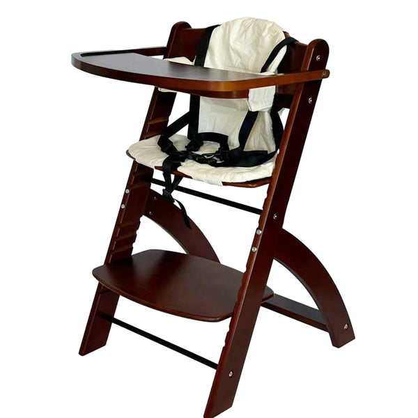 EMBLA Wooden Adjustable High Chair Cocoa + Cushion + Safety Harness