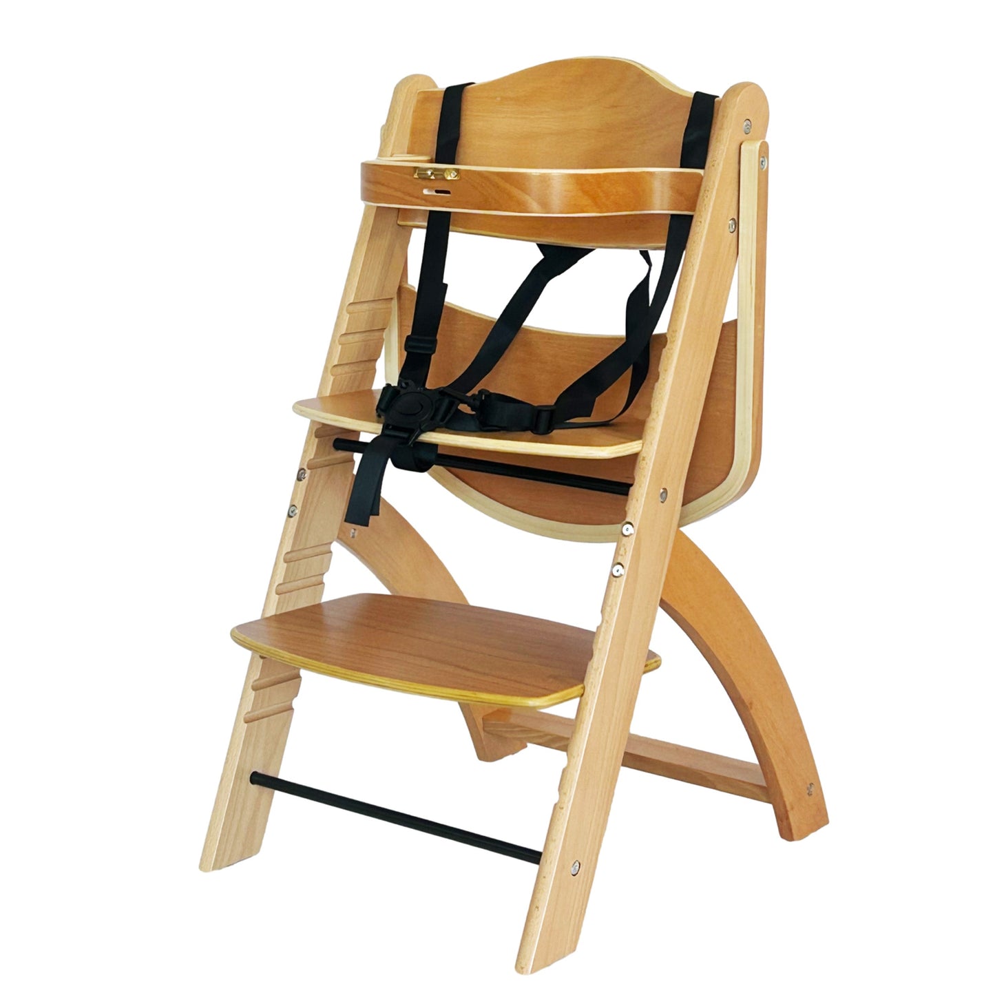 EMBLA Premium Wooden Adjustable High Chair with Tray and Safety Harness