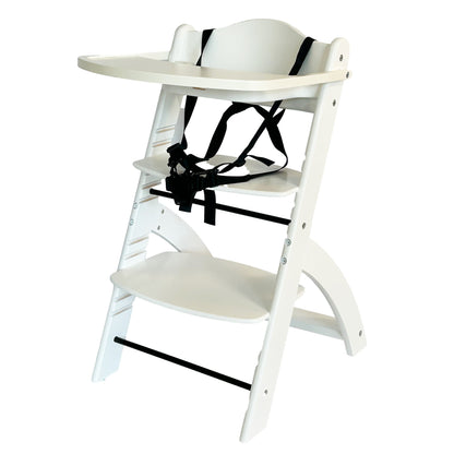 EMBLA Premium Wooden Adjustable High Chair with Tray and Safety Harness