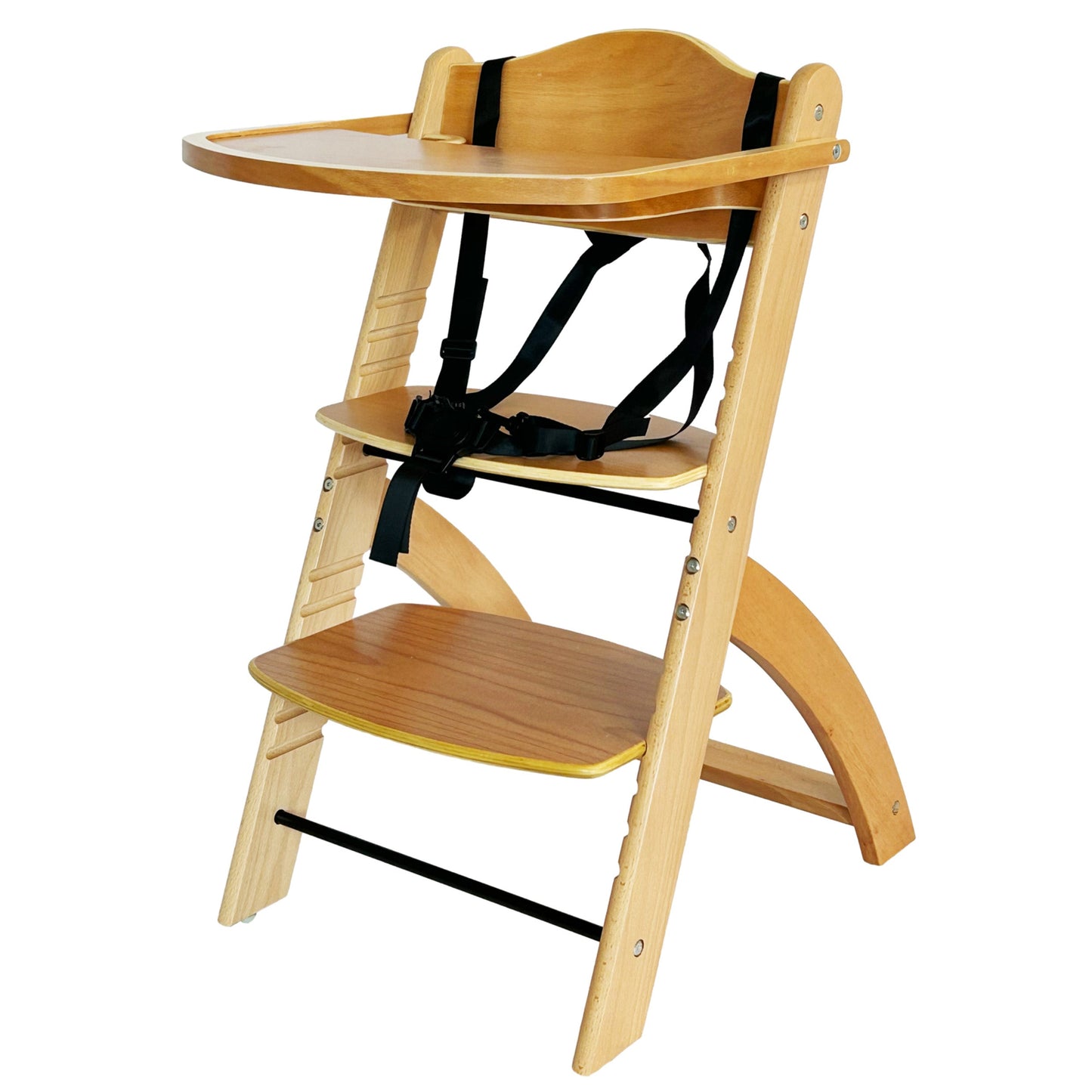 EMBLA Premium Wooden Adjustable High Chair with Tray and Safety Harness