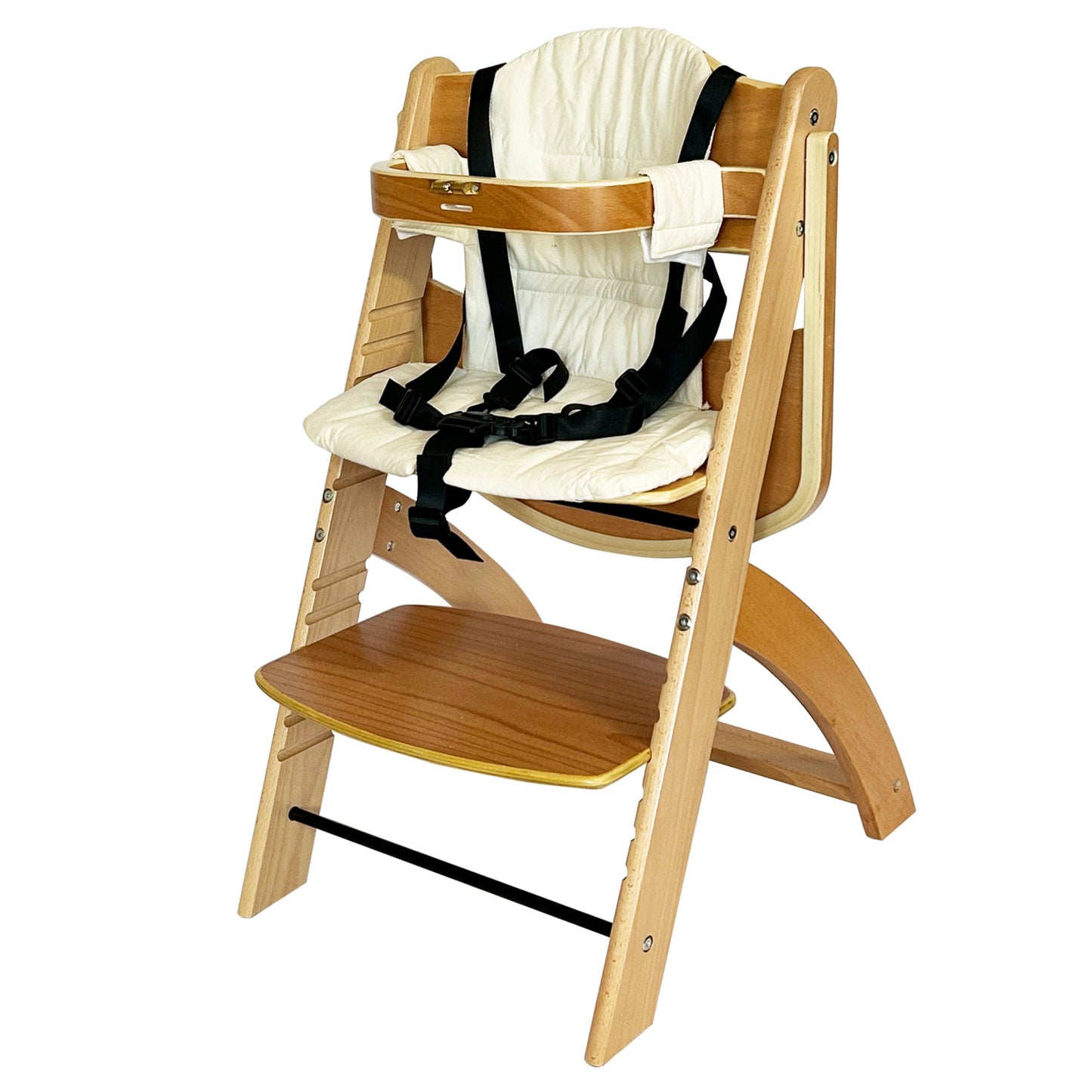 EMBLA Premium Wooden Adjustable High Chair with Tray, Cushion and Safety Harness