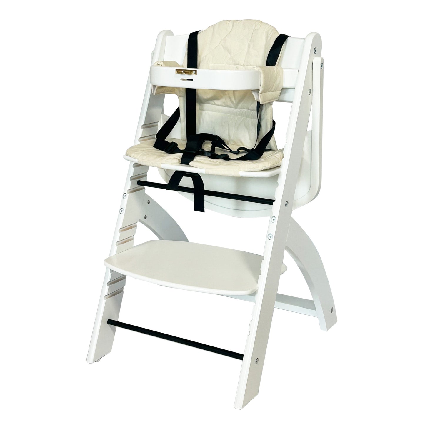 EMBLA Premium Wooden Adjustable High Chair with Tray, Cushion and Safety Harness