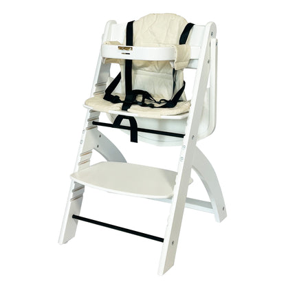 EMBLA Premium Wooden Adjustable High Chair with Tray, Cushion and Safety Harness