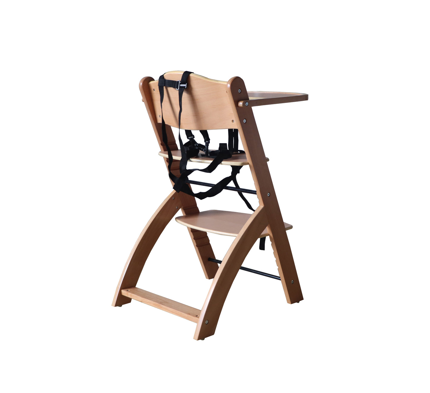 EMBLA Premium Wooden Adjustable High Chair with Tray and Safety Harness