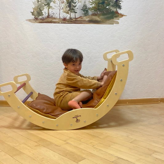 2-in-1 Wooden Pikler Inspired Climbing Arch and Rocker ODIN Colourful