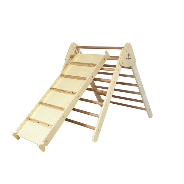 2 in 1 Wooden Montessori Climbing Playsets: Natural TOR + OLAV Ladder Ramp / Slide