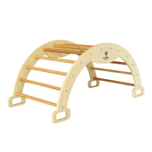 The ODIN wooden climbing arch that helps develop coordination, gross motor skills, and spatial awareness in children, providing a safe environment for physical and emotional growth