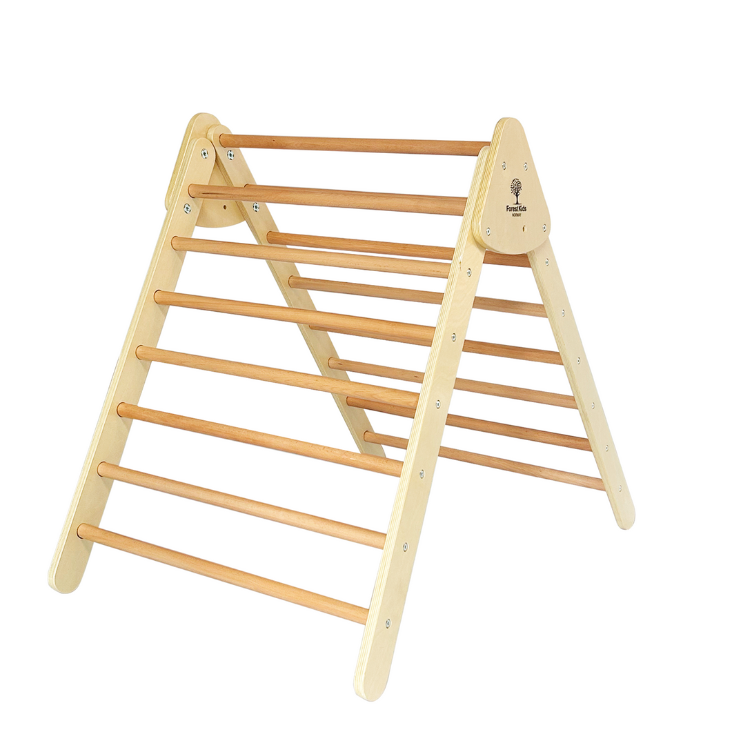"Foldable climbing triangle from natural wood for motivating kids"