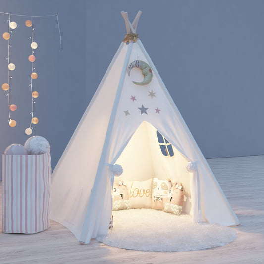 Teepee Play tent for Kids | Nordic White Quality Tipi Tent Made of 100% Cotton Canvas for Indoor or Outdoor Use