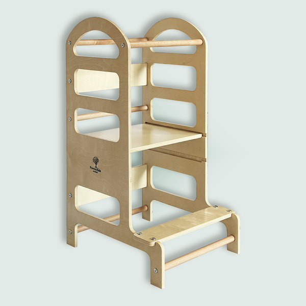 "kitchen tower from natural wood with ajustable height for kids for kids"