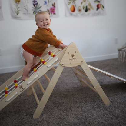 3 in 1 Wooden Montessori Climbing Set: TOR Natural Triangle + OLAV Ladder / Slide