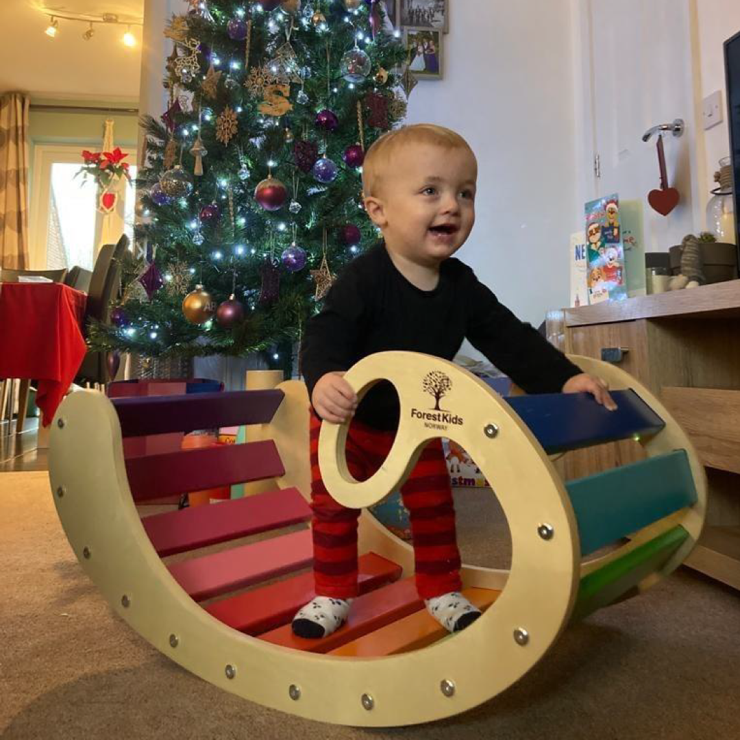 Kids Wooden Montessori Rocking Rainbow Sled | Waldorf Rocker Toy
