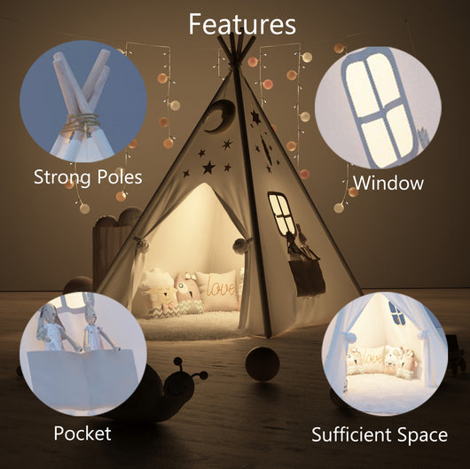 Teepee Play tent for Kids | Nordic White Quality Tipi Tent Made of 100% Cotton Canvas for Indoor or Outdoor Use