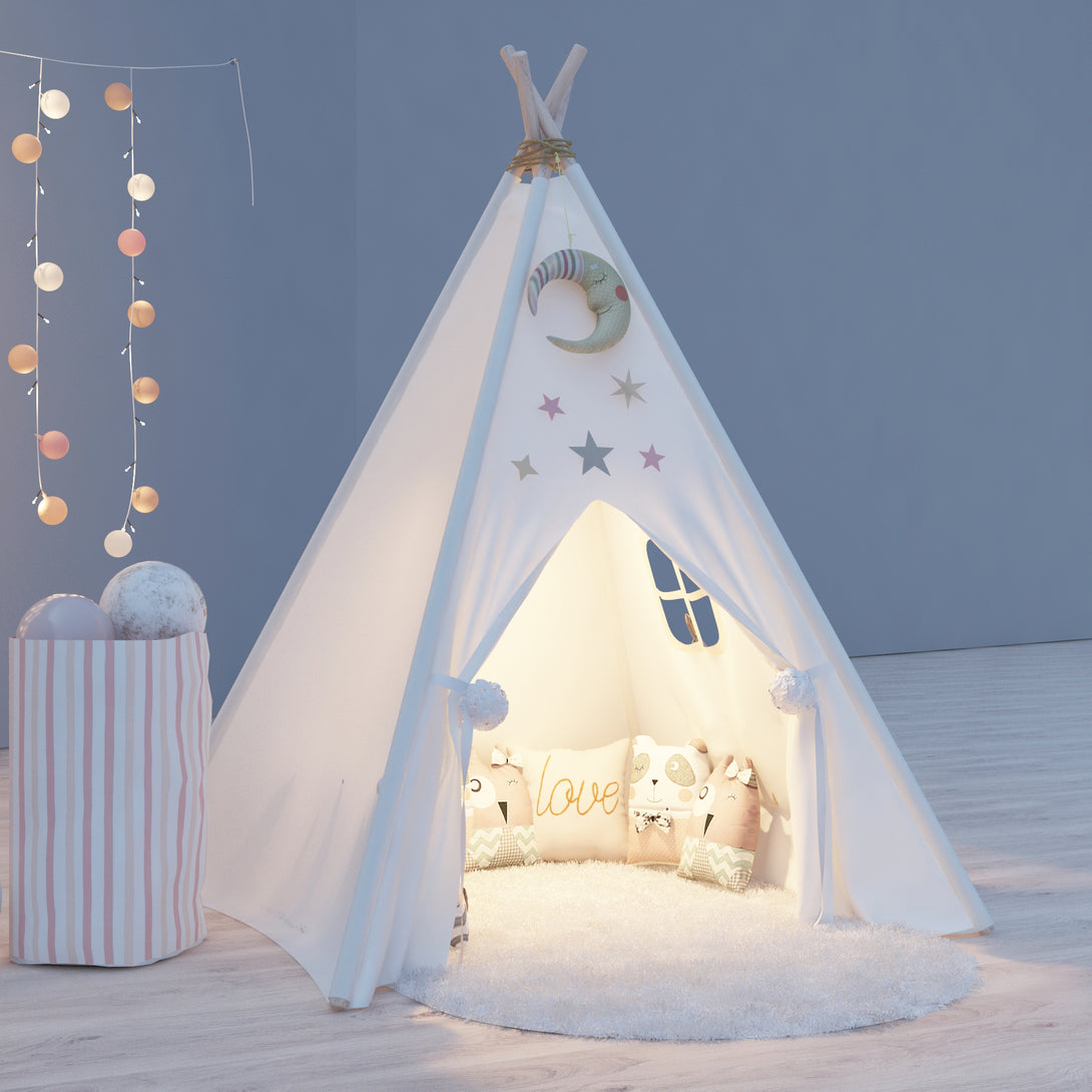 Teepee Play tent for Kids | Nordic White Quality Tipi Tent Made of 100% Cotton Canvas for Indoor or Outdoor Use