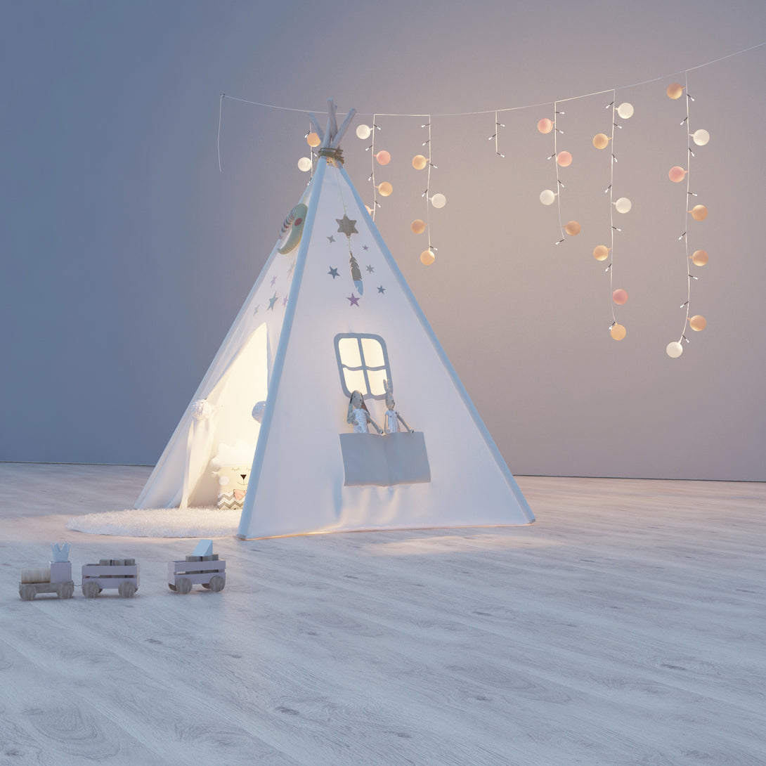 Teepee Play tent for Kids | Nordic White Quality Tipi Tent Made of 100% Cotton Canvas for Indoor or Outdoor Use